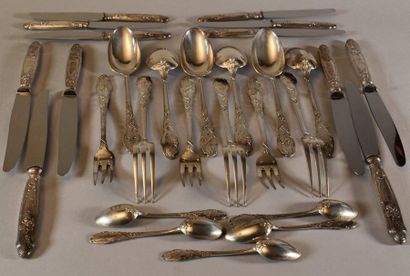 SIX COVERS and FIVE SMALL SPOONS in silver...