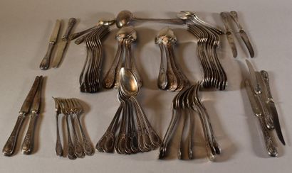 null MÉNAGЀRE of silver cutlery with medallion and knotted ribbons, numbered: 8 table...