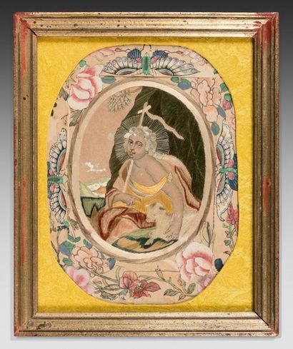 null Embroidery on paper with double-sided decoration of Saint John the Baptist child...