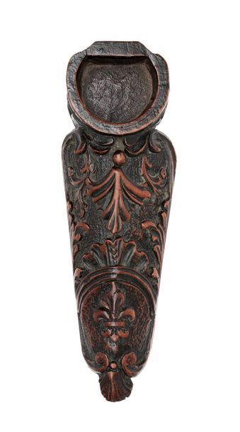 null Walnut tobacco grater carved with a fleur-de-lys in a rocaille medallion and...