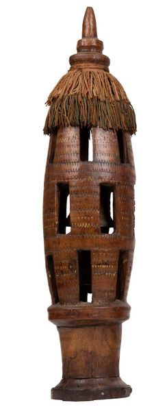 null Overjug in turned elm, enhanced with polychromy, in the shape of a spindle decorated...