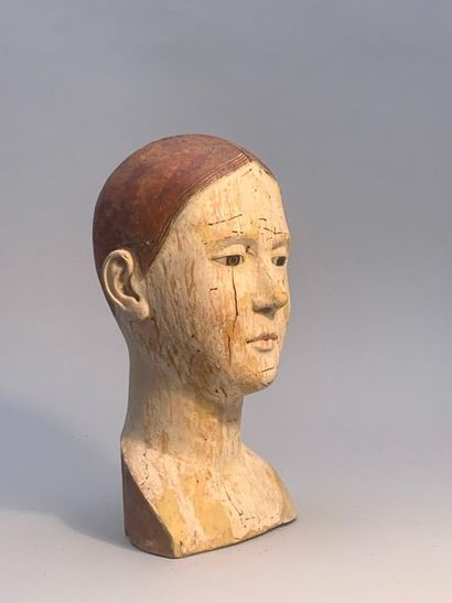 null Head of a processional mannequin featuring a polychrome wooden Madonna with...