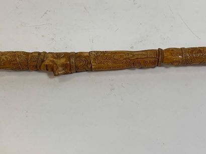 null Cane probably made of boxwood with the handle from the root inlaid with carved...