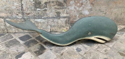 null Round humpback sign in tin painted natural representing a whale.

Length. 128...