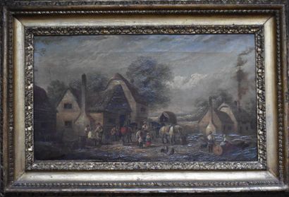 null Edwina W. LARA (attr. to ): Village scene. Oil on canvas signed lower left....