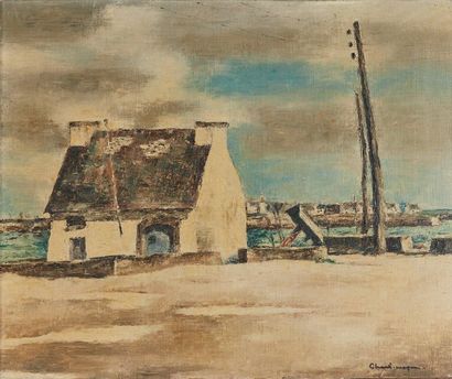 null Paul CHARLEMAGNE (1892-1972) : La douane au Guilvinec. Huile sur toile signée...