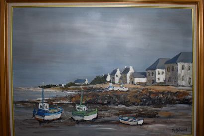 null PH. DUHAMEL : Le petit port breton. Huile sur toile signée en bas à droite....
