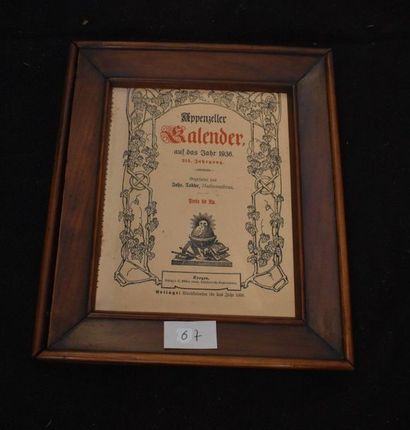 null CALENDRIER d'Appenzell en bois avec son almanach pour l'année 1936. Haut. 27...