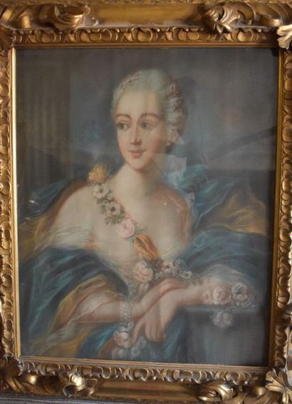 null Ecole Française dans le goût du XVIIIe siècle : Portrait de femme à la guirlande...