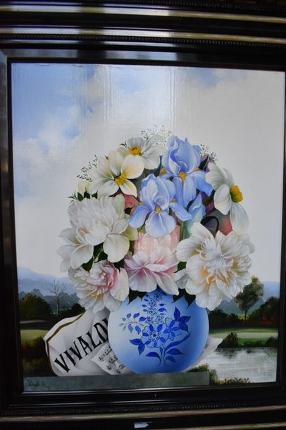 null Alain GENEAU (né en 1935) : La Belle Saison (bouquet de fleurs). Huile sur toile...