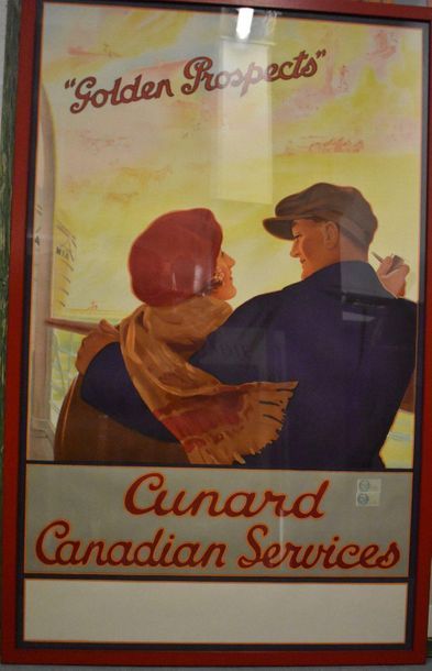 null AFFICHE publicitaire « Golden Prospects - Cunard Canadian Services ». Sous-verre....