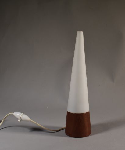 SMALL LAMP made of wood and conical glass....