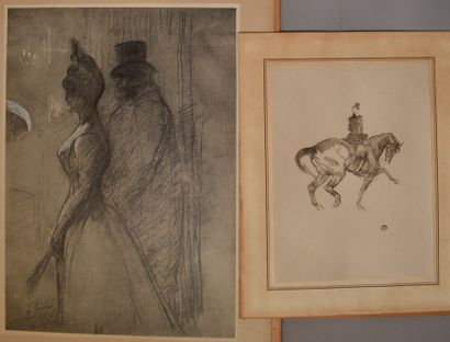 null DEUX SOUS-VERRES reproductions d'après Toulouse-Lautrec : Cavalière (Haut. 23,5...