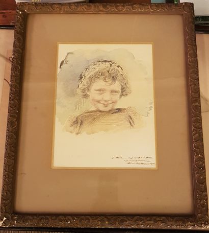 null 
ECOLE FRANÇAISE vers 1900 : Portrait de petite fille souriante. Sous-verre...