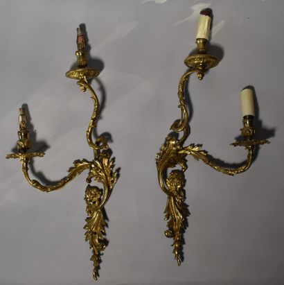null Pair of gilt bronze sconces, Rocaille style. Height 51,5 cm