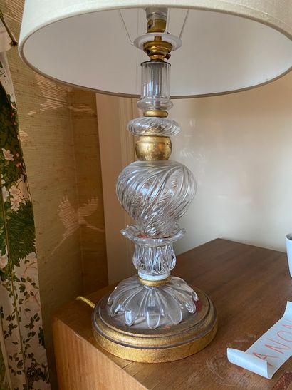  LAMP wood and glass. JOINT: PAIR OF SMALL...