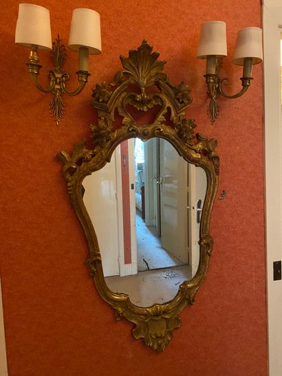 MIRROR with gilded wooden pediment.