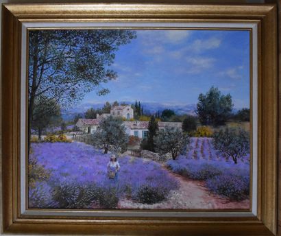 null Elisabeth FOURCADE (20th century): The Lavender Gathering. Canvas signed lower...