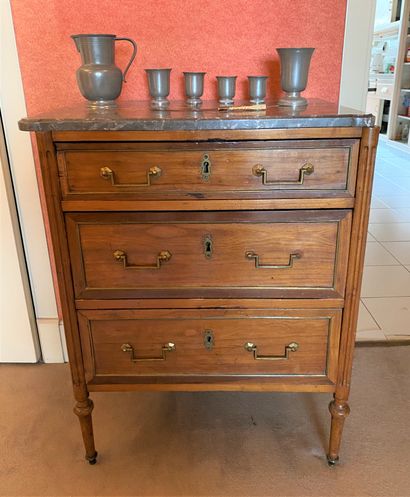 COMMODE with three drawers, marble top (broken)....
