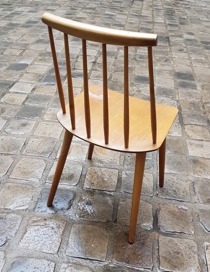 null TWO Scandinavian teak Stick Back Chair model.

Publisher: FARSTRUP.

Designer:...