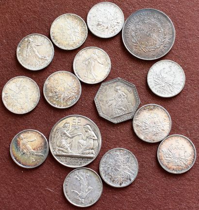 TWELVE TWELVE PIECES of 5 FF in silver, a...