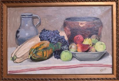  Henri GIRARDOT 1878-1937) : Still life with fruits. Canvas signed lower right. Height....