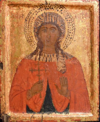 TWO Greek ICONS: Holy Person (H. 18.8 - W....