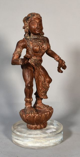INDIA : Statuette of a dancer on a painted...