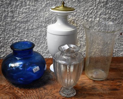 VASE blue glass and THREE different VASES...