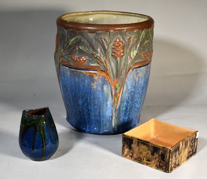  MOUGINS, Nancy: CACHE-POT in enamelled and...