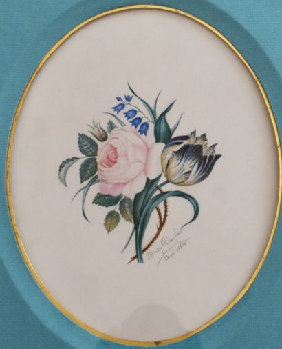 null AQUARELLE : Bouquet de fleurs. Signée et datée "Marie Duché mai 1864". Haut....
