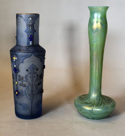 null Enamelled glass VASE with cabochons (some missing) and marbled glass VASE (some...