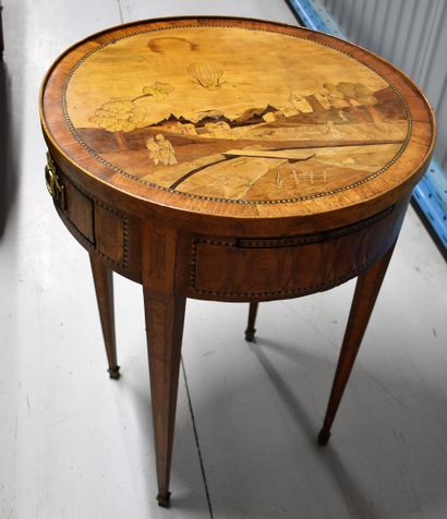 TABLE with kettle game, stopper inlaid with...