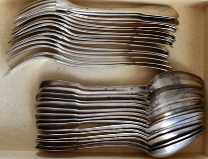 null 
PART OF HOUSEHOLD CUTLERY OF single flat silver cutlery of different models,...