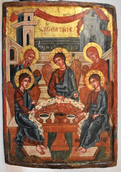 null Greek ICON: The Hospitality of Abraham. 18th century. Height. 50 - Width. 35...