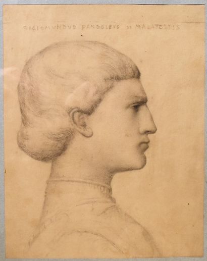 null ECOLE FRANÇAISE du XIXe siècle : Tête de jeune homme de profil. Dessin au crayon...