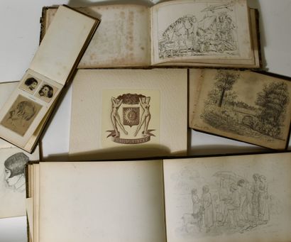 LOT OF ALBUMS of travel drawings and an album...