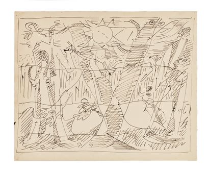 null 
André MASSON (1896-1987)

Two Men in the Forest, 1931

Ink. 

On the back,...