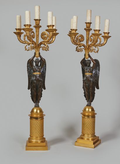 Pair of candelabras with winged caryatids...