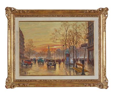 null Henri-Jacques MALFROY (1895-1944): Paris, Grands Boulevards at sunset. Canvas...