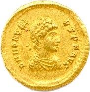  HONORIUS 392-423. His bust diademed, draped and cuirassed. R/. Honorius standing...