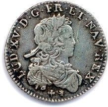 null Deux monnaies en argent de LOUIS XV : 1/6 écu de France 1720 R = Orléans. Ci...