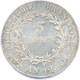 null BONAPARTE Premier Consul 1799-1804. 5 Francs argent (tête nue du Consul) an...