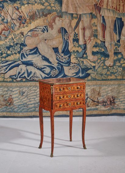 Small chiffonier table in marquetry of cubes,...