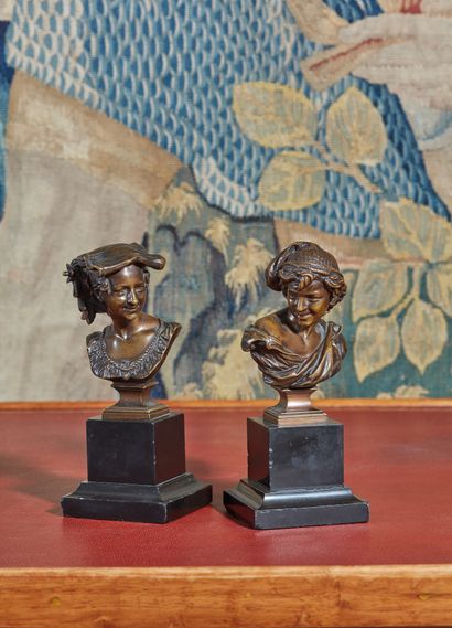 null Jean-Baptiste CARPEAUX (1827-1875) : Bustes d'un homme et d'une femme. Bronzes...