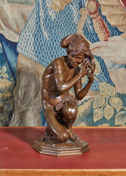 null Jean-Baptiste CARPEAUX (1827-1875) : Pêcheur napolitain. Bronze patine brune,...