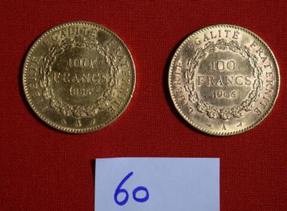 null 
DEUX PIECES OR de 100 francs français, 1950.
