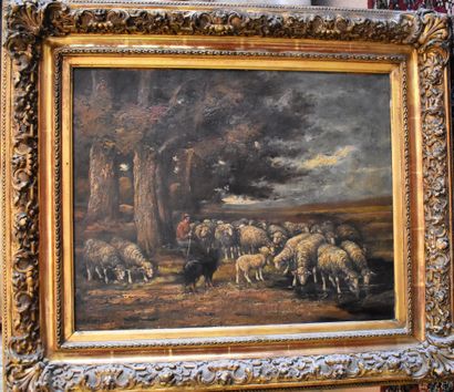 null FRENCH SCHOOL of the 19th century, entourage of Charles Jacque: Shepherds and...
