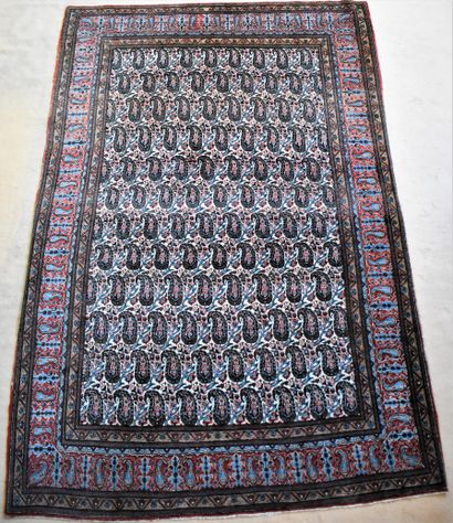 null Senneh carpet with white background and palmette pattern. Length 210 - Width...