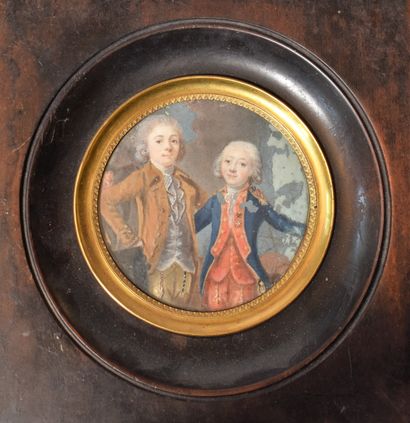 null Round MINIATURE : Two gentlemen (accidents and missing). 18th century. Diam....